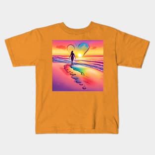 Rainbow Sunset Heart Walk Kids T-Shirt